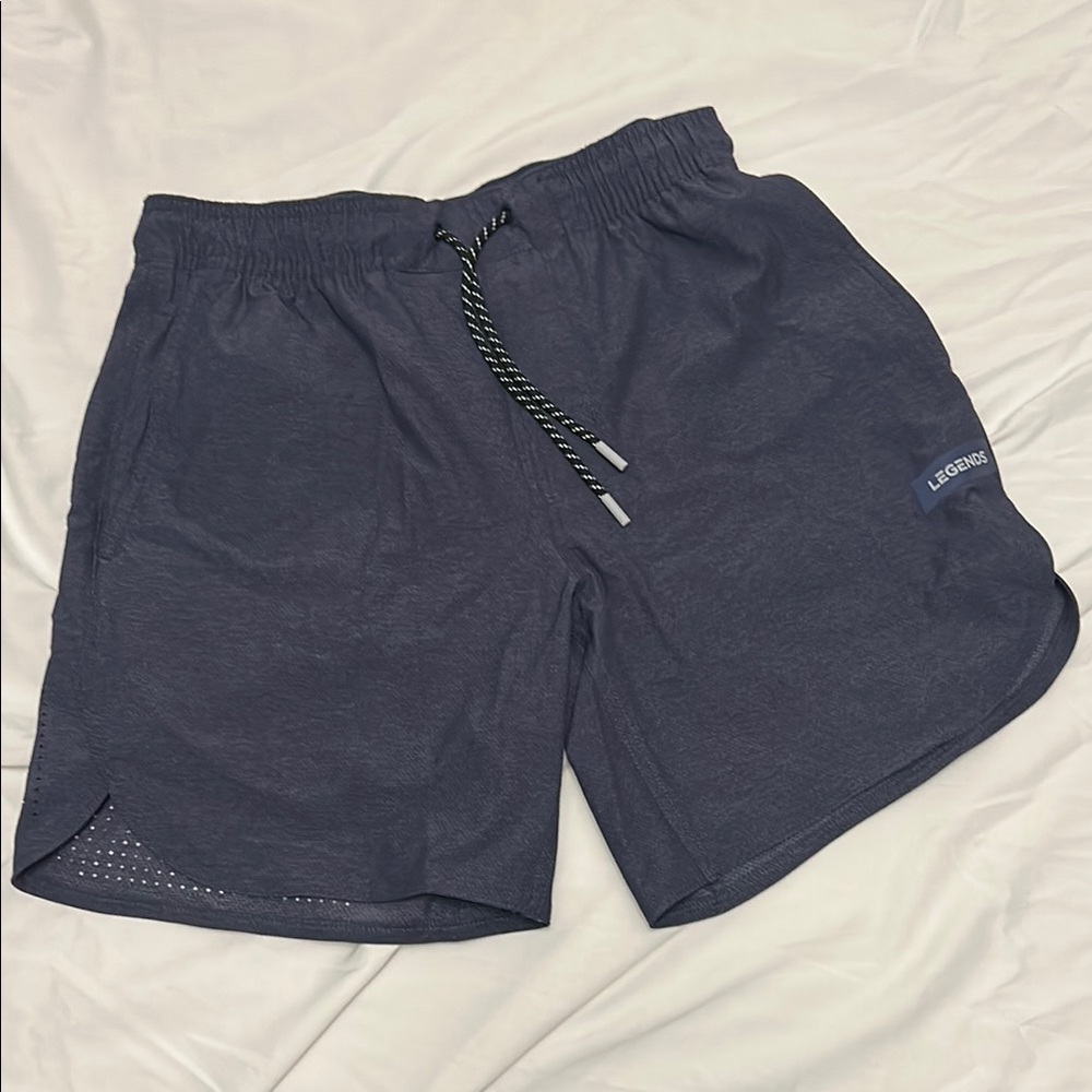 Navy Blue Athletic Shorts with Elastic Waistband and Lightweight Fabric